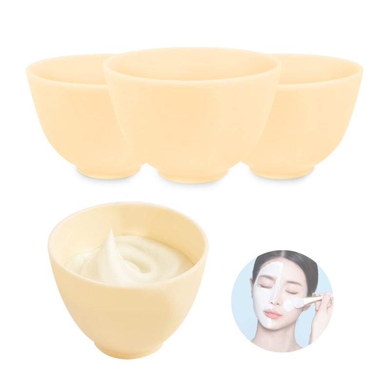 FERCAISH 4Pcs Diy Face Mask Mixing Bowl Microwavable Silicone Facial Mud Bowl Cosmetic Beauty Tool for Home Salon Yellow